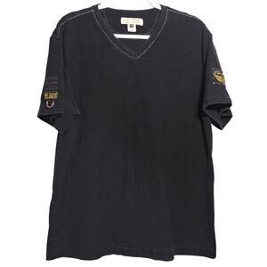Art  Nuvo Streetwear Y2k Black V-Neck Men's Short Sleeve Tee Shirt Size 2XL